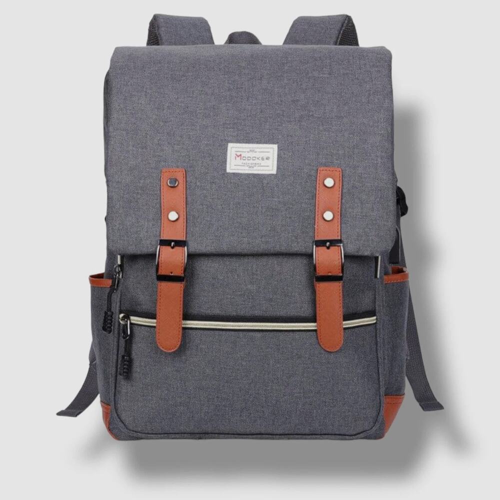 MODOKER Men's Gray Vintage Backpack Laptop USB Charging Port School Work Bag 15"